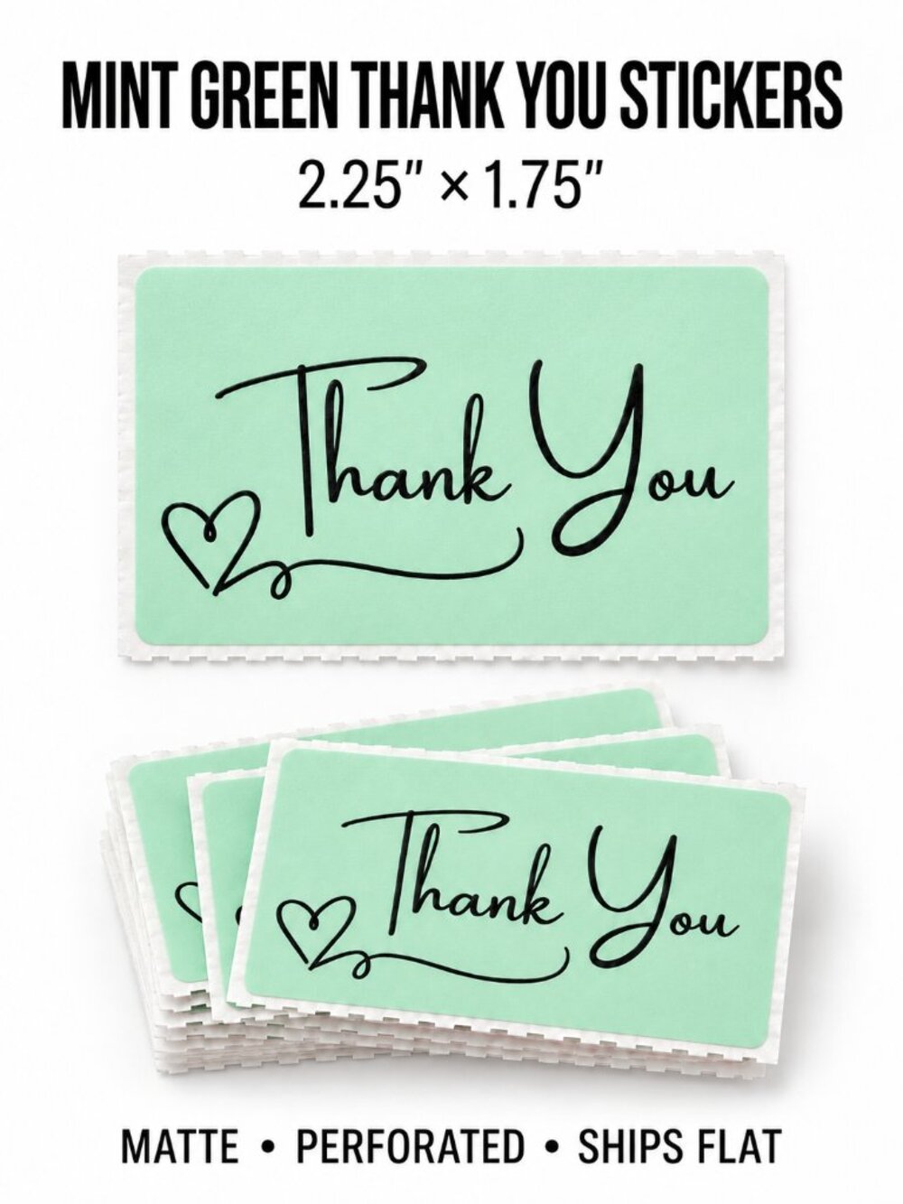 200 Thank You Stickers Green Rectangle Thermal Printed Small Business Labels